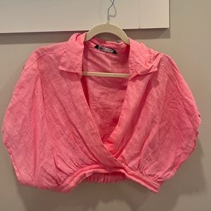 ZARA PINK LINEN BLOUSE SIZE L FITS S-M-L